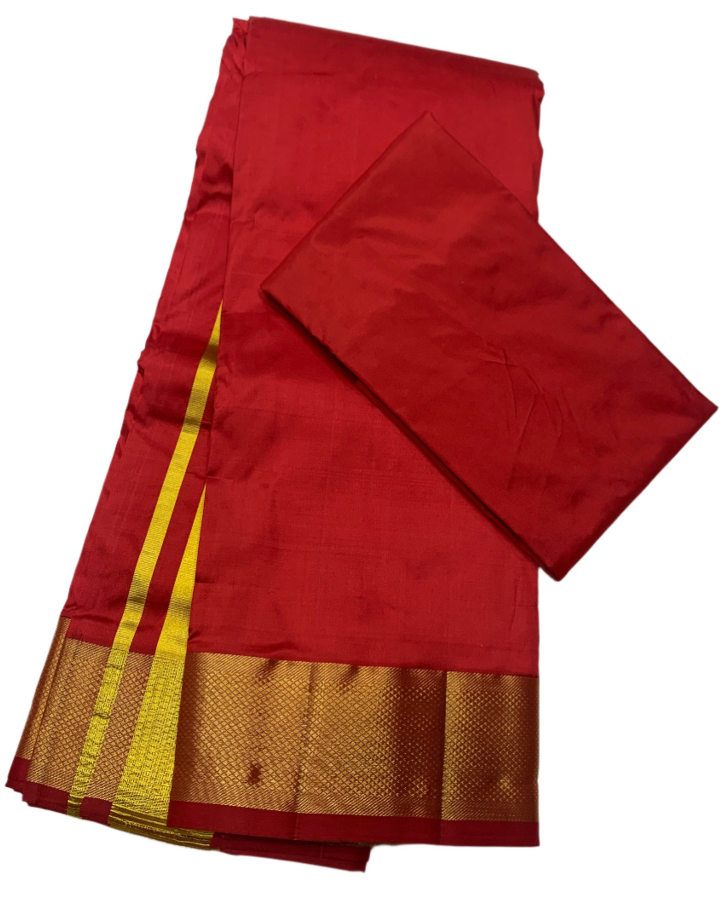 Red Colour 9x5 Silk Dhothi and Shirt Material Combo