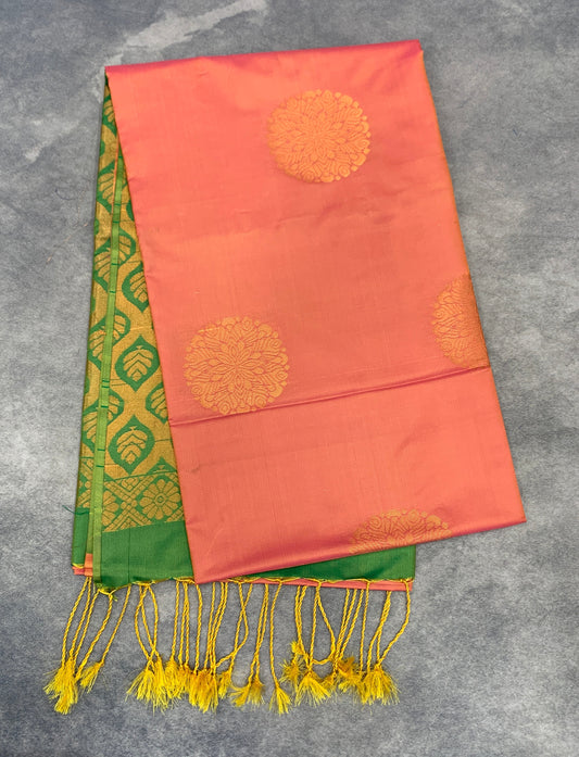 Art Silk Saree Gold Orange Colour with Borderless