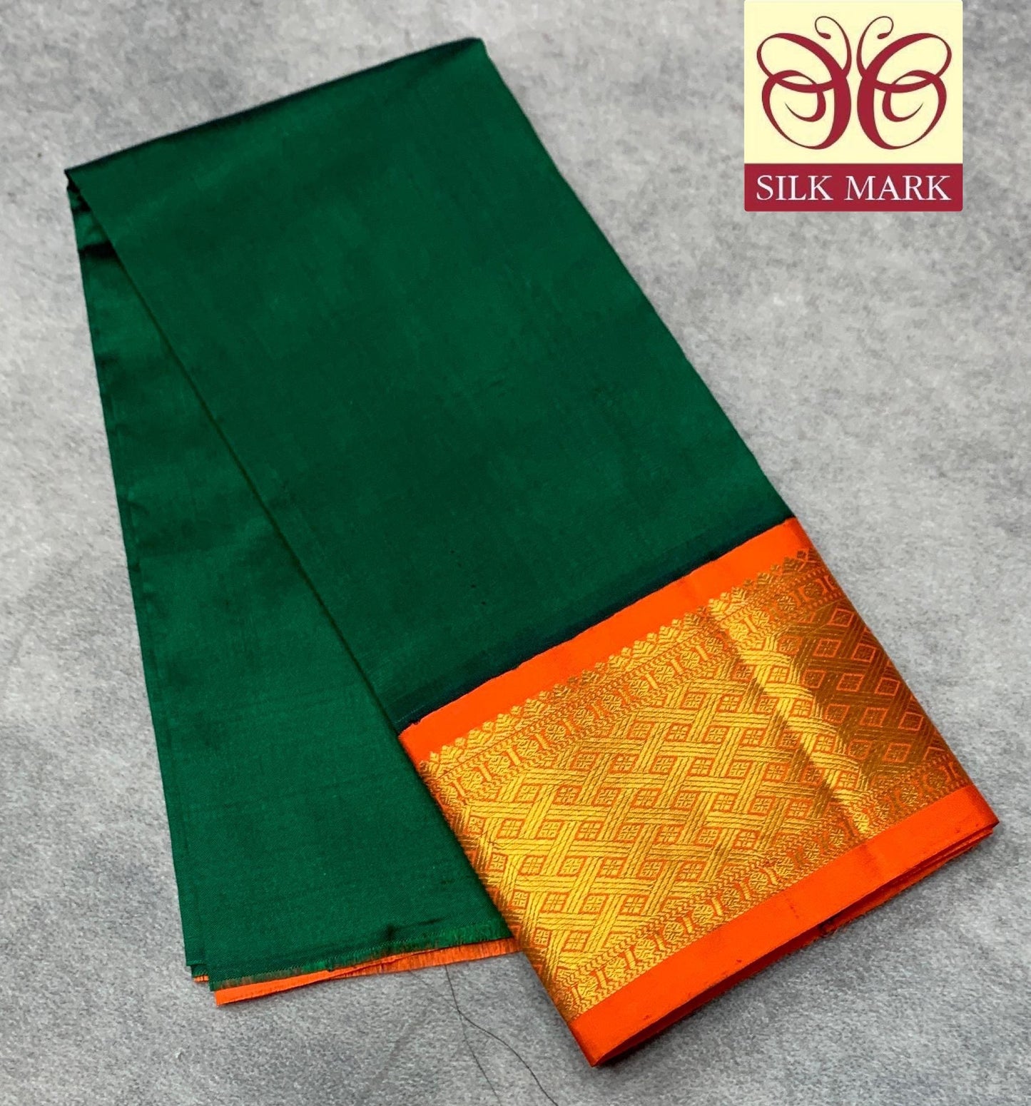 Green Shade Pure kanchipuram Kids Pattu Pavadai with Contrast Border for Newborn to 2 Years