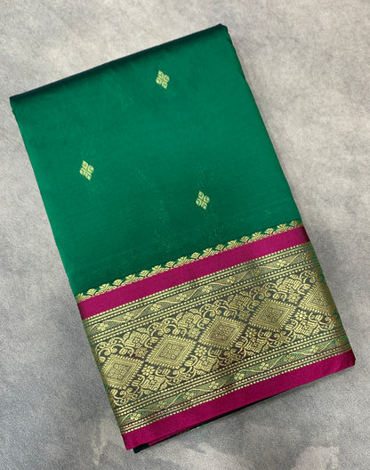Green Colour Saree with Golden and Pink Border