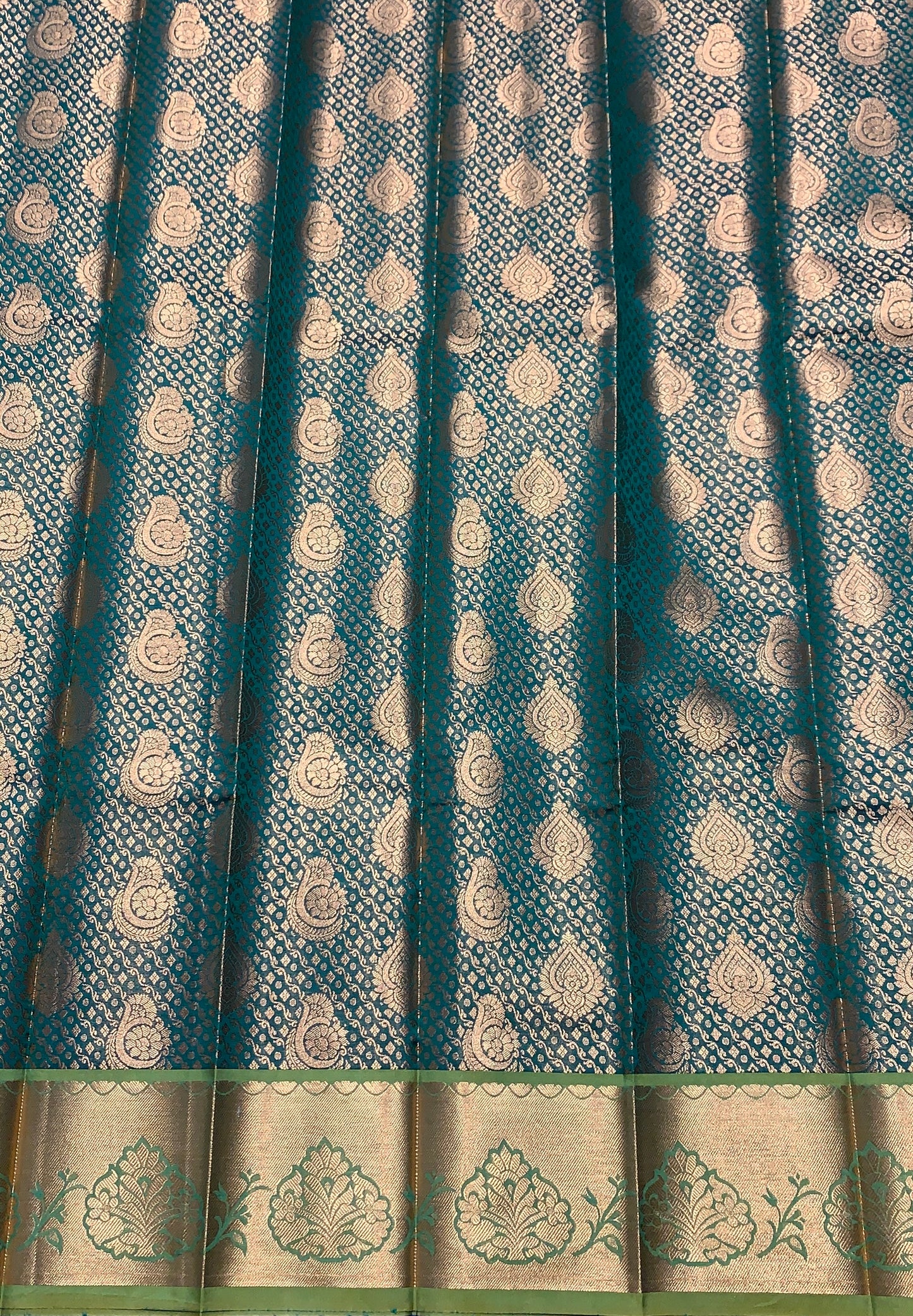 Vegan Silk Saree Light Green Colour with Copper Border