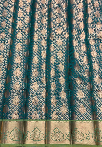 Vegan Silk Saree Light Green Colour with Copper Border