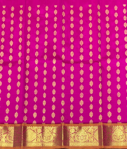 Pink Shade Pure Kanchipuram Kids Pattu Pavadai with Contrast Border for Newborn to 2 Years