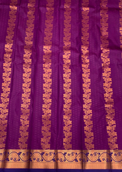 Vegan Silk Saree Purple Colour with Copper and Blue Border