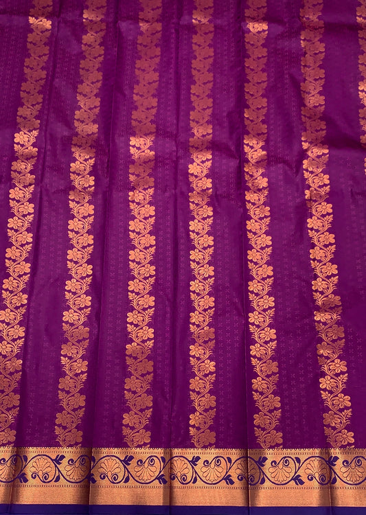 Vegan Silk Saree Purple Colour with Copper and Blue Border