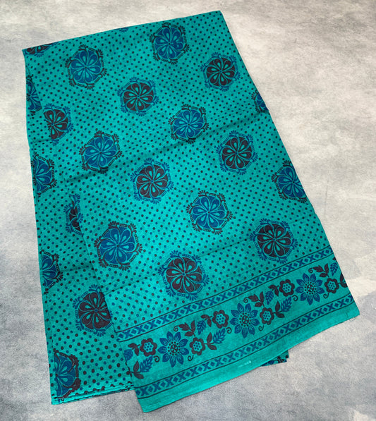 Chettinad Sungudi Cotton Rama Green Colour with Floral Design Border