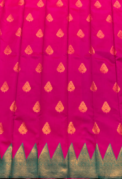 Pink Colour Art Silk Saree with Rama Green Border