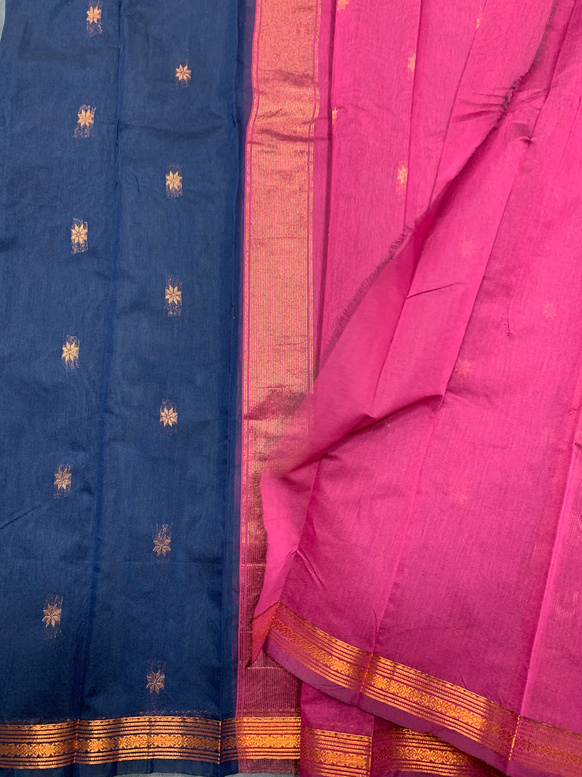 Navy Blue Colour Silk Cotton Saree with Copper Zari Border
