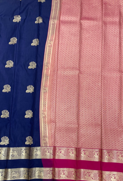 Soft Silk Casual Saree Navy Blue Colour with Rettai Pettu Border