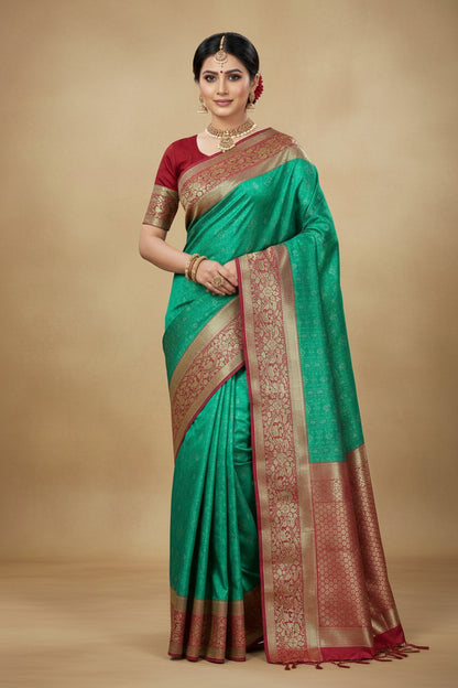 Light Green Colour Soft Kanchi Tissue Pattu Saree with Red border