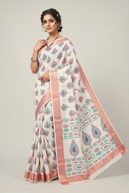 Fancy Cotton Saree Sandal Colour with Copper Border