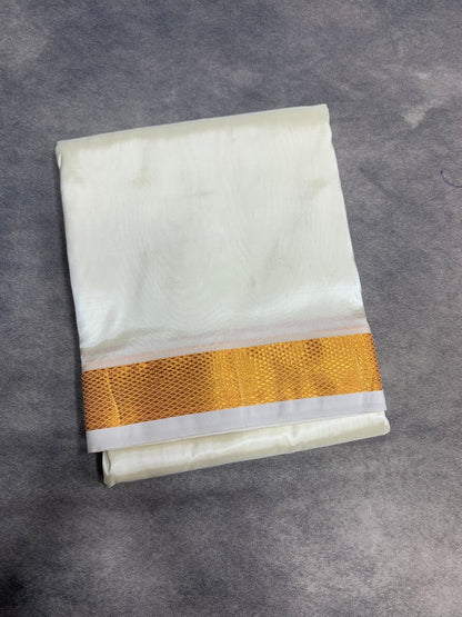 Art Silk Dhoti 8 Mulam Cream with Medium Gold Zari Border