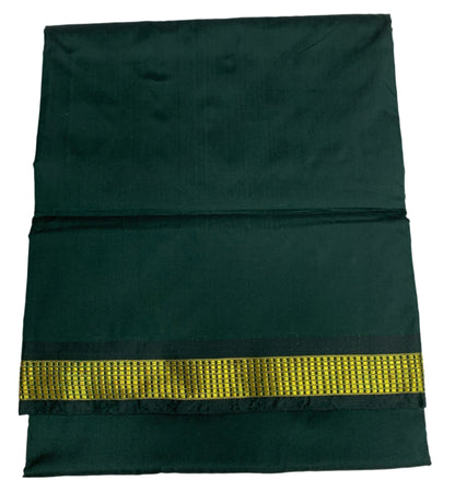 9 yards Vegan Silk Saree Dark Green Colour with Golden Border