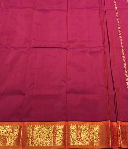 Maroon Shade Semi silk Kids Pattu Pavadai with Contrast border for age 5 to 10