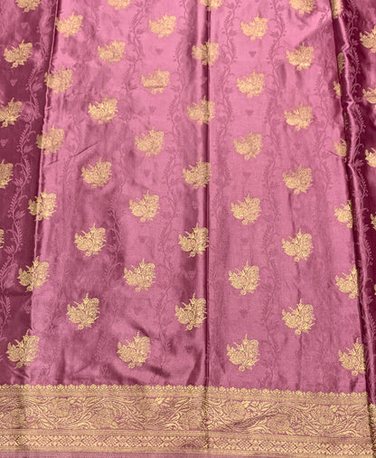 Banaras Saree Lavender Colour with Golden Colour Floral Design Border