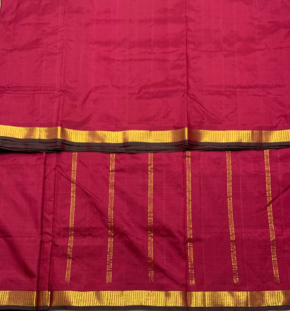 9 yards Pure Kanchipuram Silk Saree Maroon Colour with Golden Zari Border