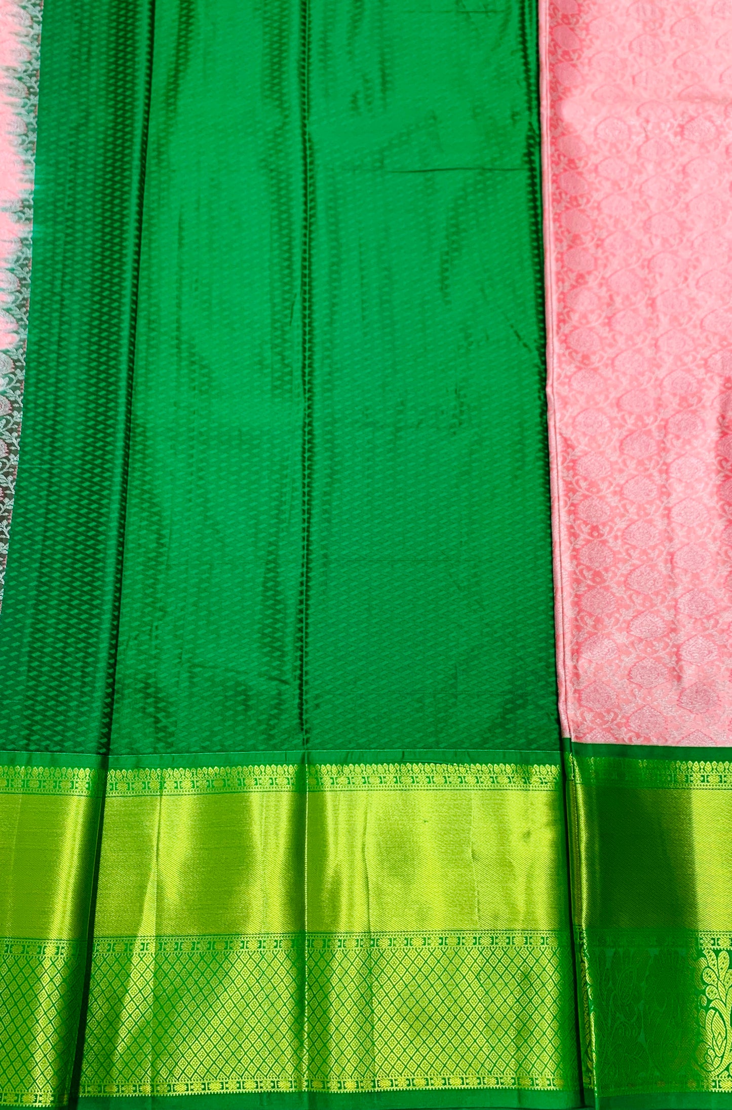 Baby Pink shade Vegan Silk Kids Pattu Pavadai with Contrast border for age above 10 years