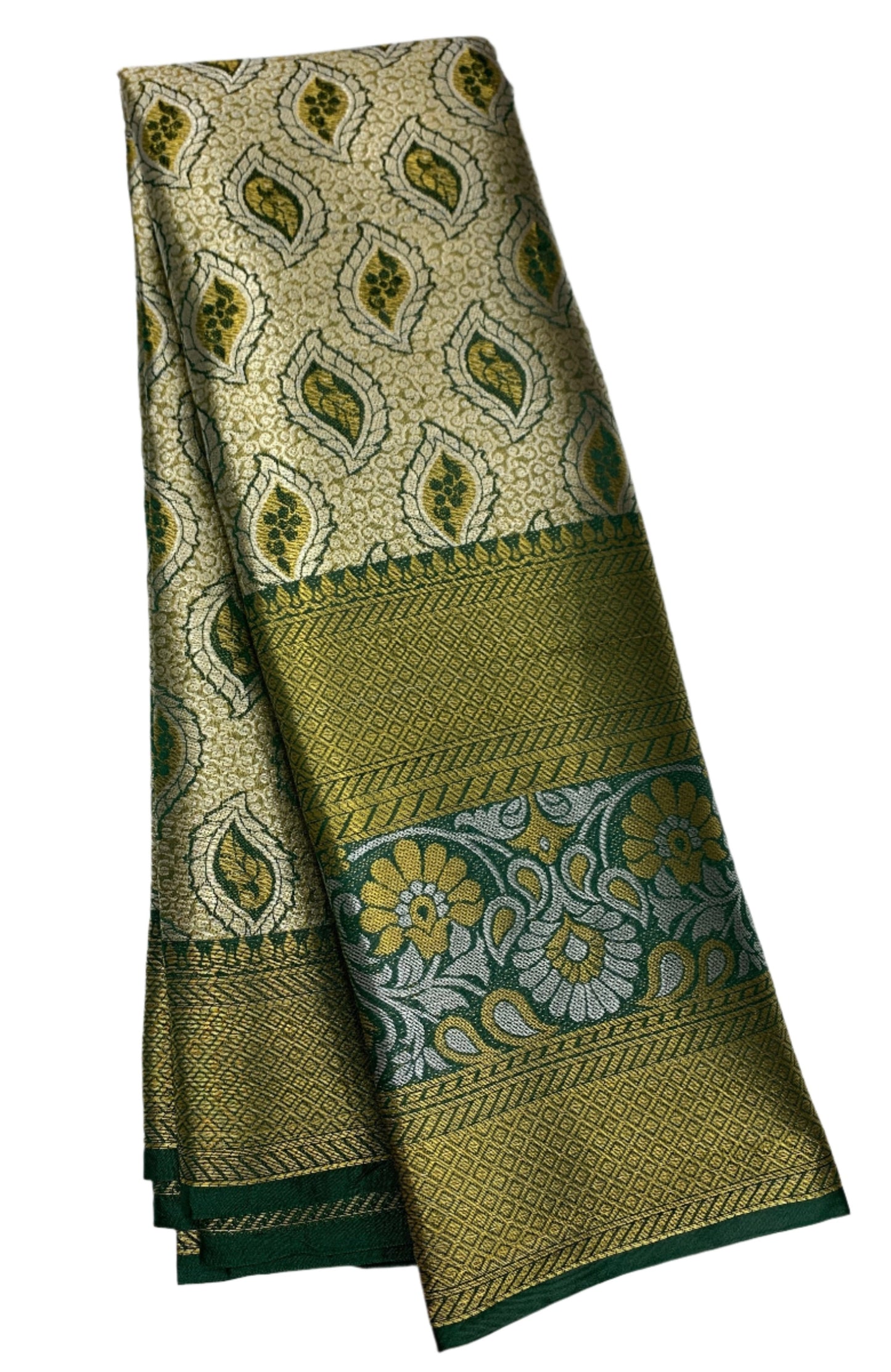 Fancy Tissue Saree Golden Colour with Green Border