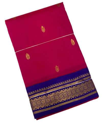 Pure Kanchipuram Silk Pink Colour with Blue Border