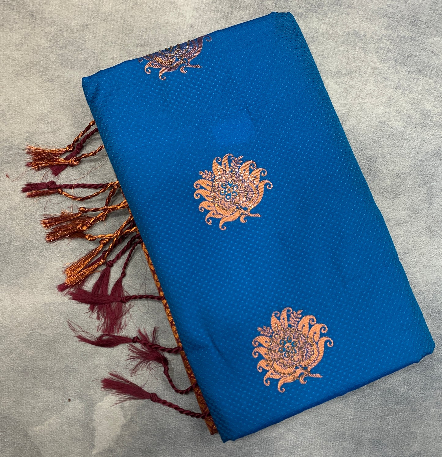 Soft Vegan Silk Saree Blue Colour with Brown and Copper Border