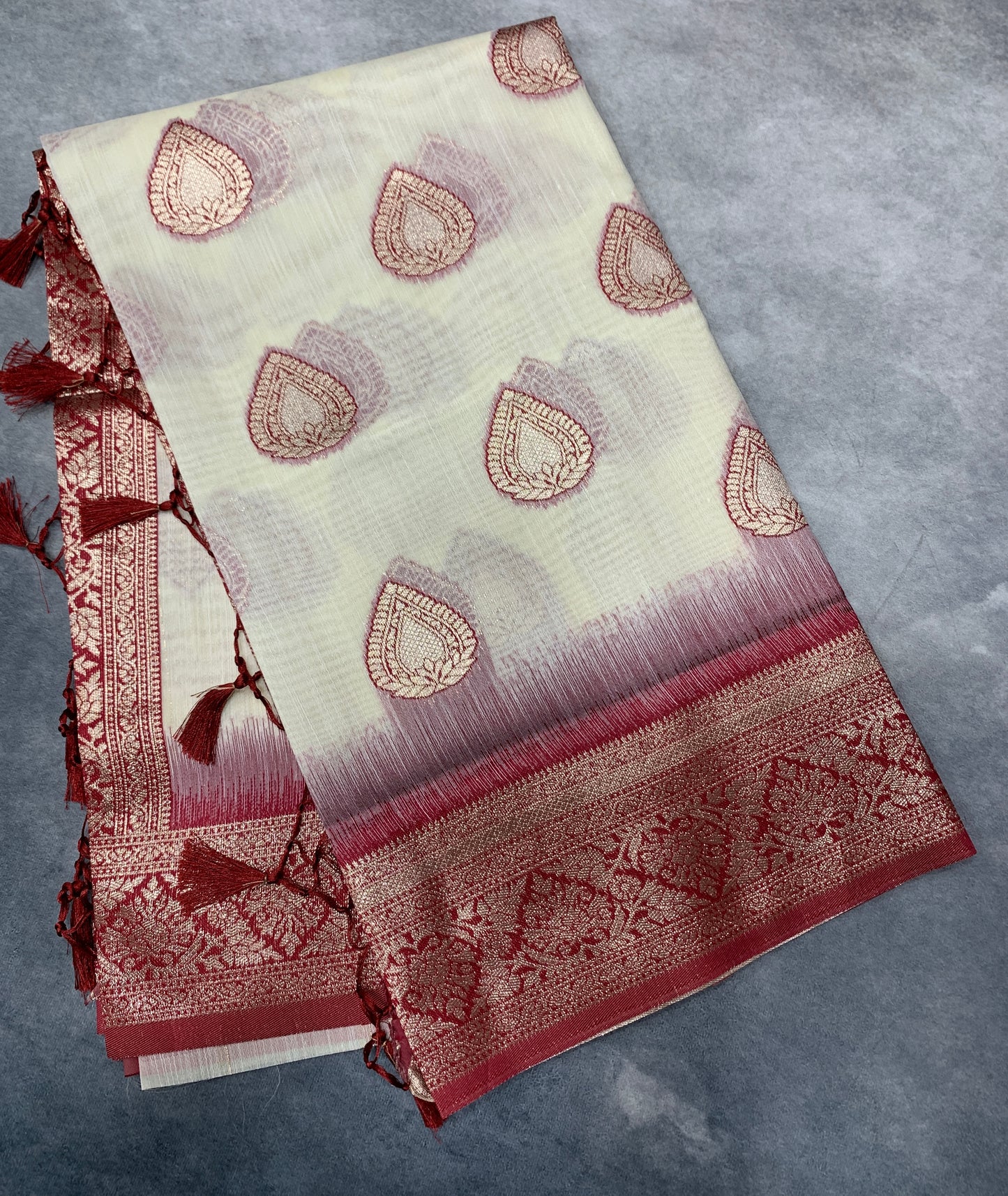 Banaras Katan Saree Off White Colour with Katan Work Border