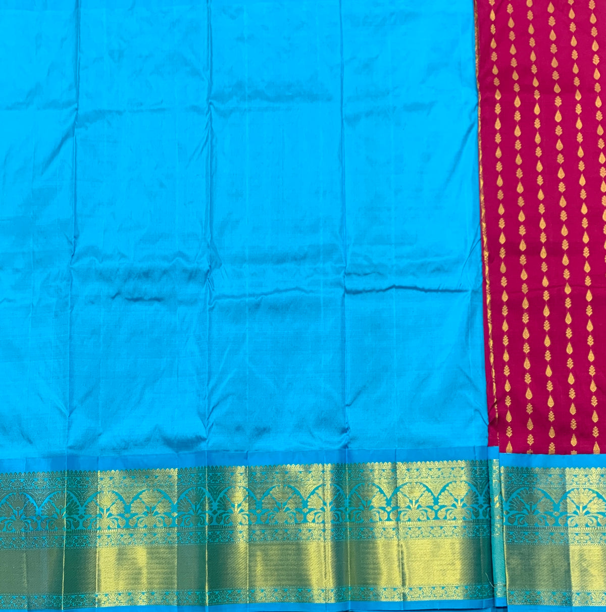 Magenta Shade Pure Kanchipuram Kids Pattu Pavadai with Contrast Border for age 2 to 5