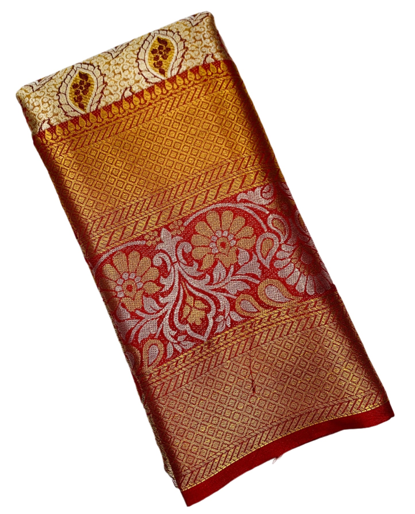 Fancy Tissue Saree Golden Colour with Maroon Border