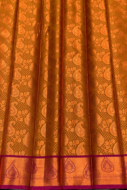 Vegan Silk Saree Golden Yellow Colour with Pink and Copper Border