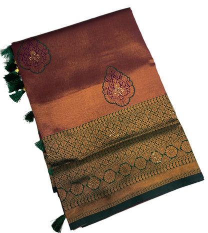 Art Silk Saree Brown Shade with Green Border