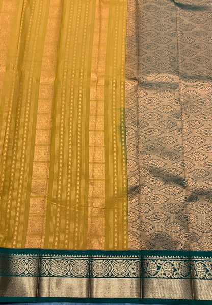 Vegan Silk Saree Mustard Colour Saree with Green Colour Contrast Border