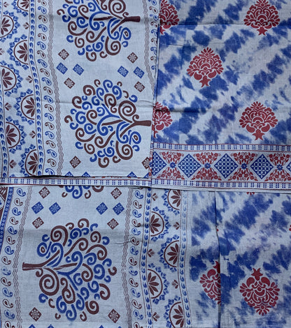 Chettinad Sungudi Cotton Blue Colour with Floral Design Border