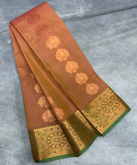 Vegan Silk Saree Brown Colour Saree with Copper Border