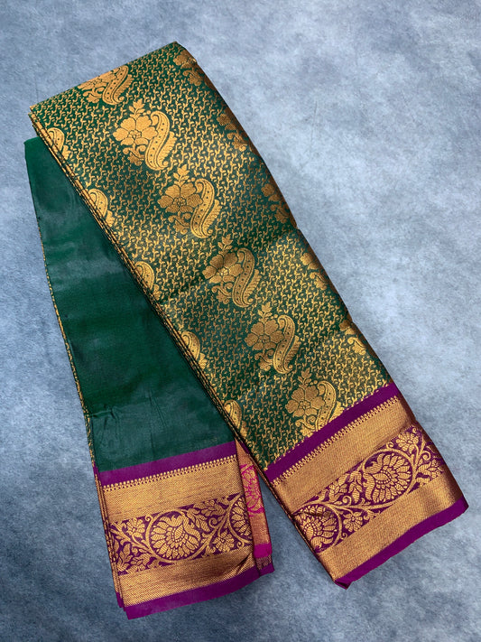 Vegan Silk Saree Green Colour with Copper and Magenta Border