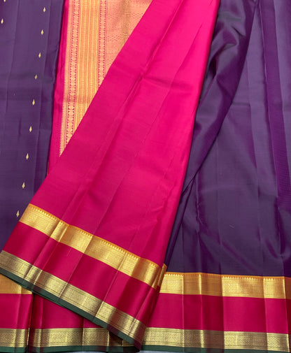 Pure Kanchipuram Silk Saree Magenta Colour with Rettai Pettu Border