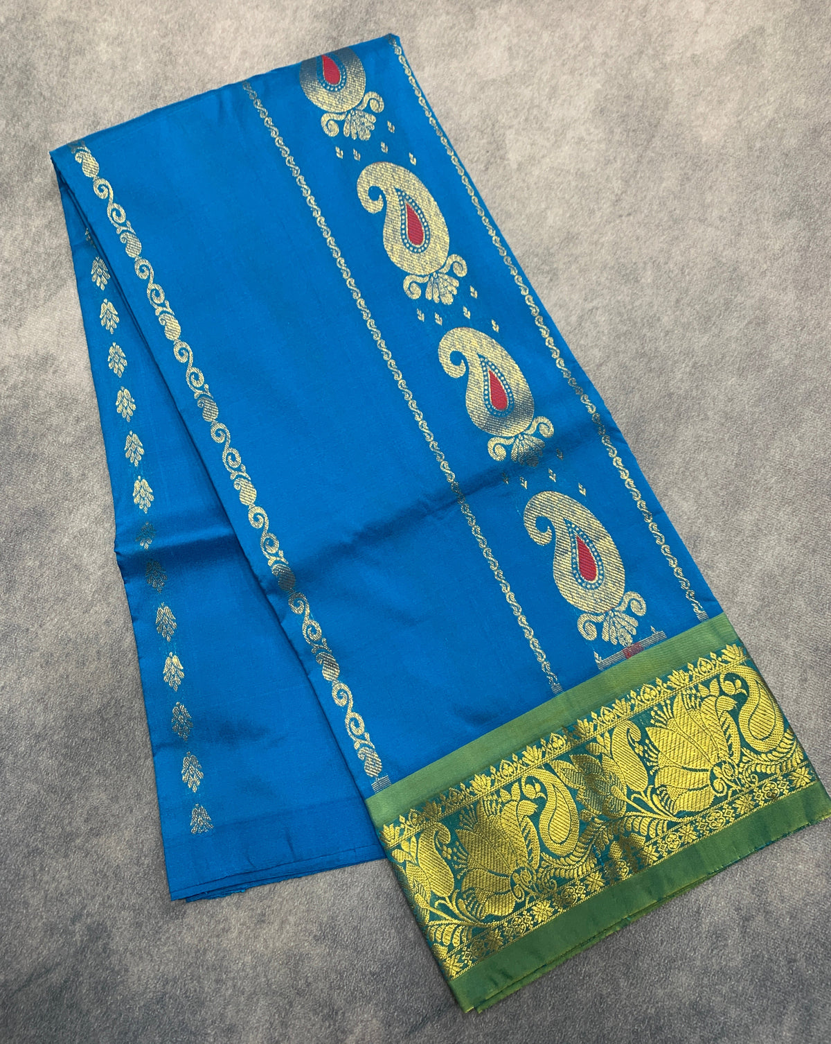 Sky Blue Shade Semi silk Kids Pattu Pavadai with Contrast border for age 5 to 10