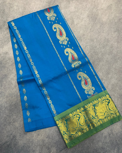 Sky Blue Shade Semi silk Kids Pattu Pavadai with Contrast border for age 5 to 10