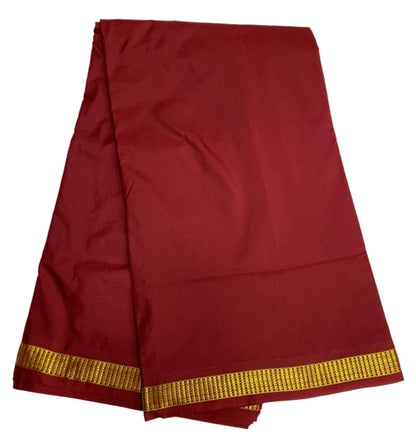 9 yards Vegan Silk Saree Dark Maroon Colour with Golden Border