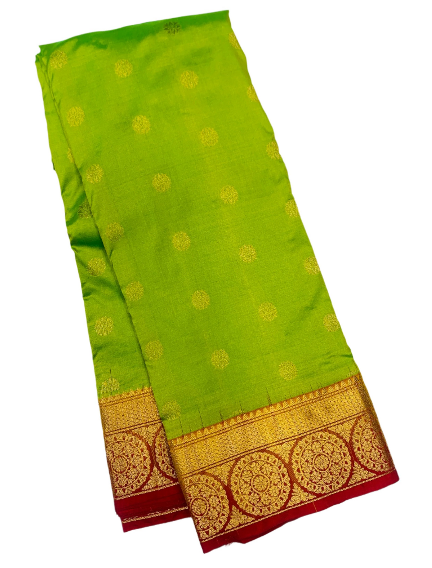 Pure Kanchipuram Silk Saree Light Green shade with Red Border