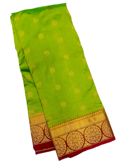 Pure Kanchipuram Silk Saree Light Green shade with Red Border