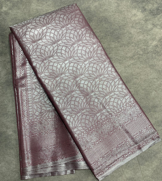 Fancy Tissue Saree Onion Pink Colour with Self Design Border