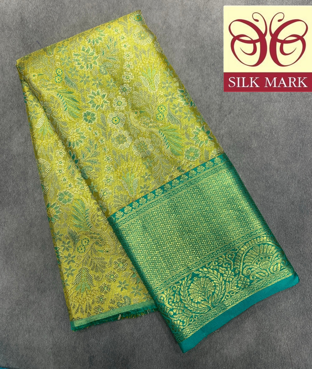 Parrot Green Shade Pure Kanchipuram Kids Pattu Pavadai with Contrast Border for Newborn to 2 Years