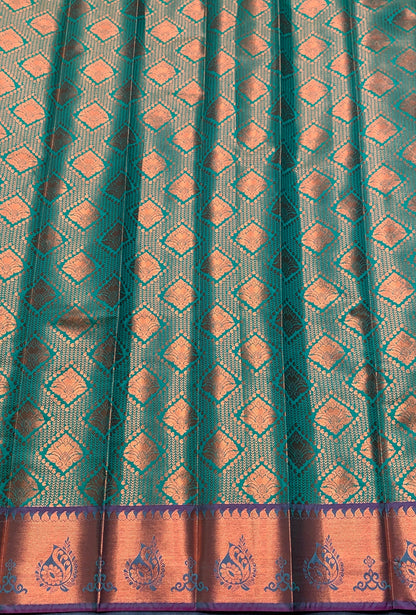 Vegan Silk Saree Light Green Colour with Magenta and Copper Border