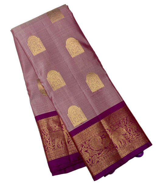 Pure Kanchipuram Silk Onion Pink Colour with Purple Border