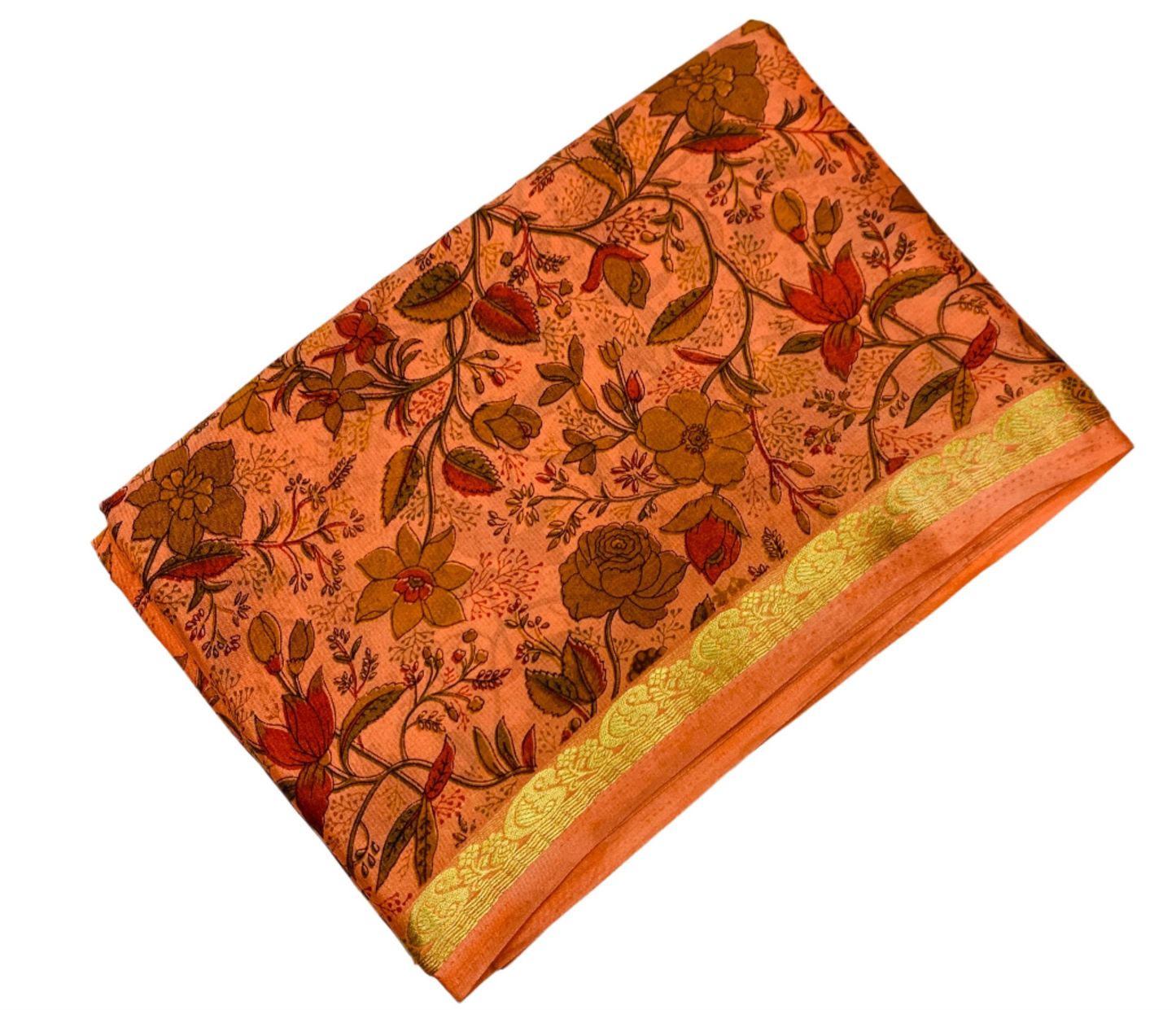 Crepe Saree Peach Colour with Floral Design