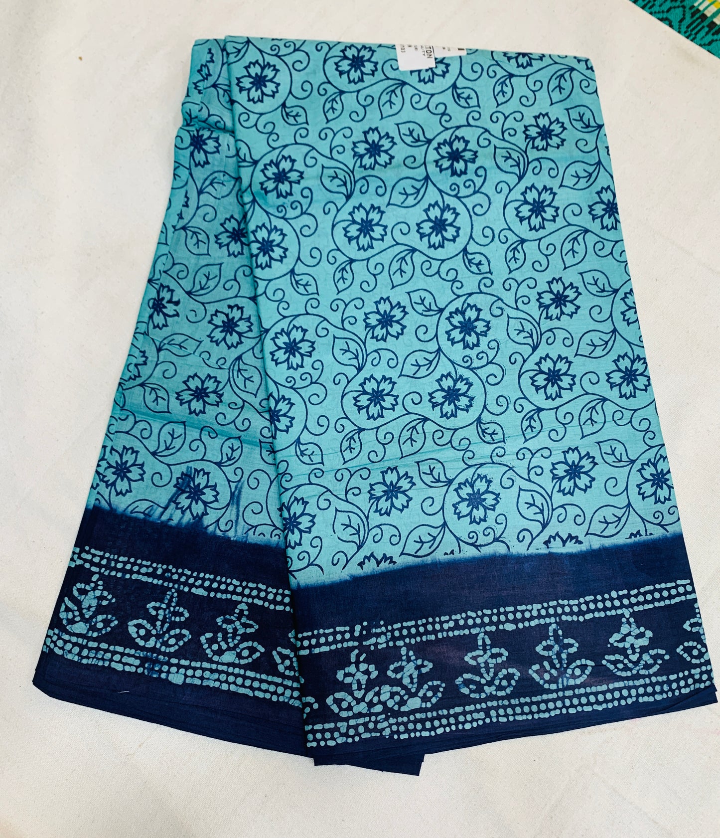 MulMul Cotton Cool Blue Colour with Navy Blue Border