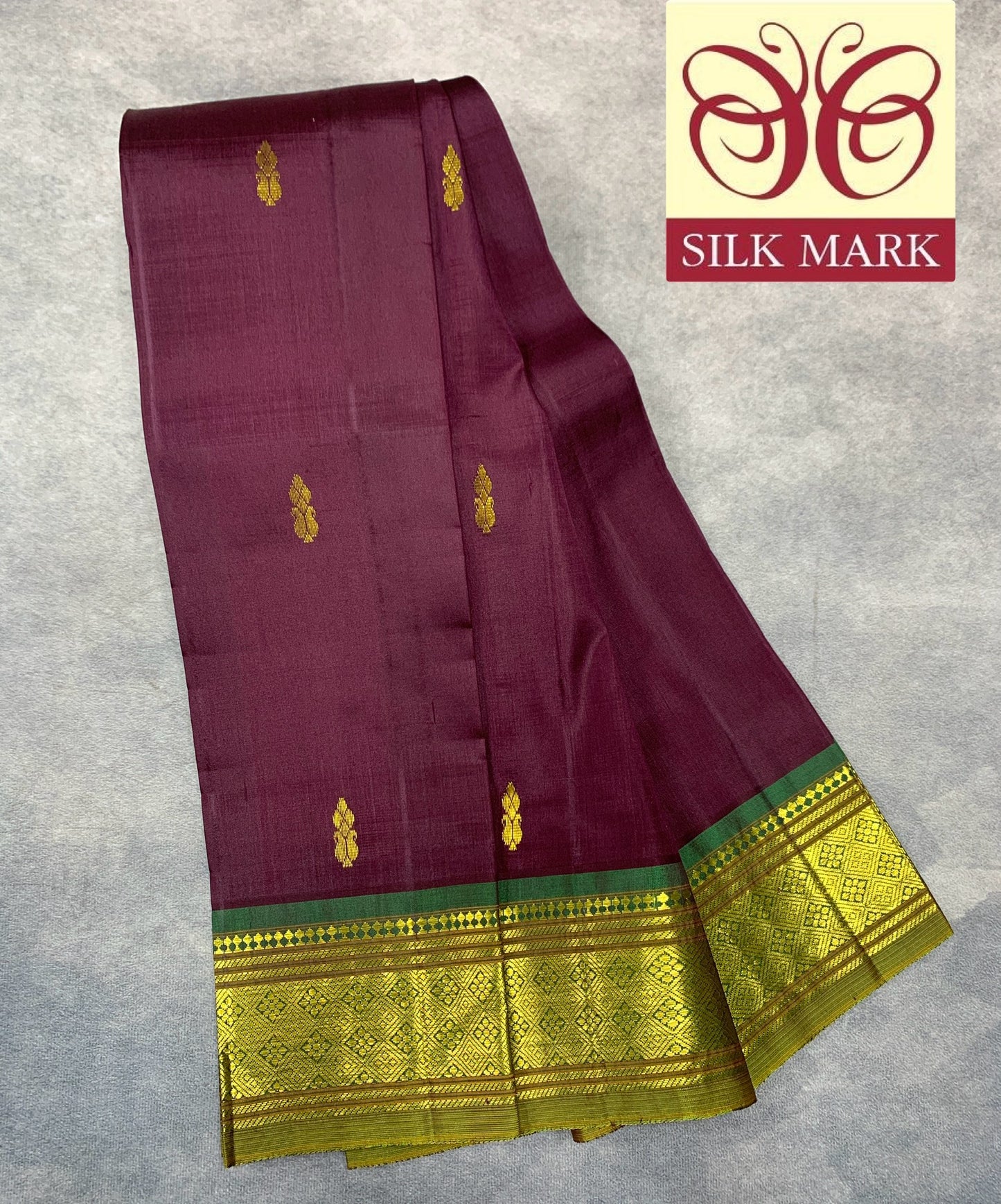 Pure Kanchipuram Silk Saree Brown Colour with Olive Green Border