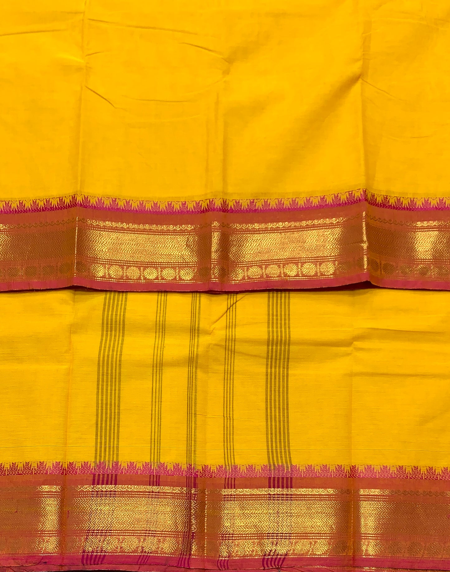 Chettinad Cotton Saree Yellow Colour with Light Brown Border