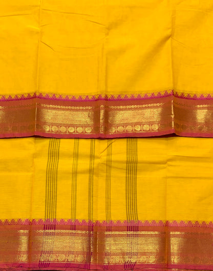Chettinad Cotton Saree Yellow Colour with Light Brown Border