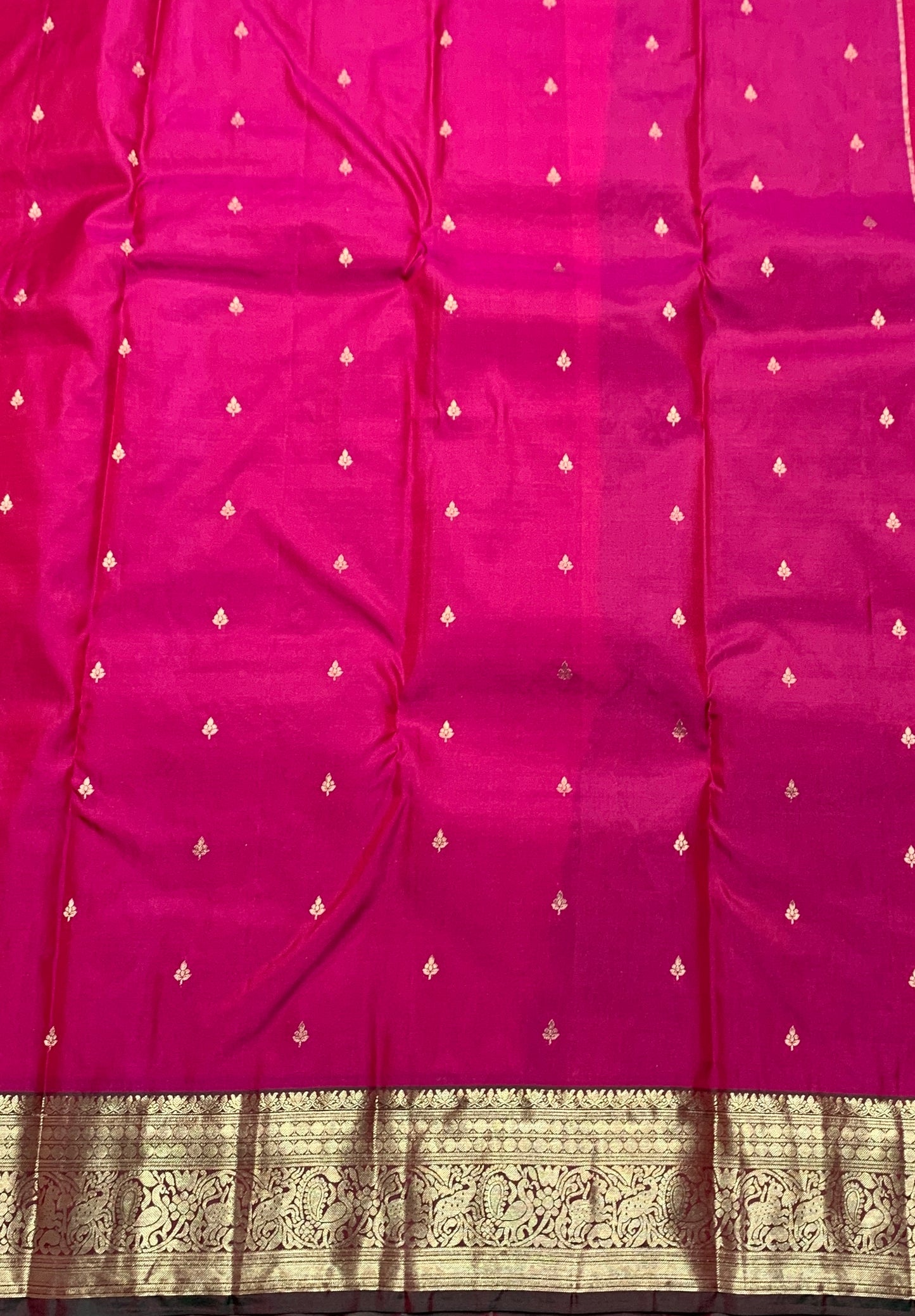 Pure Kanchipuram Silk Saree Pink Colour with Contrasting Coffee Brown Border and Gold Detailing
