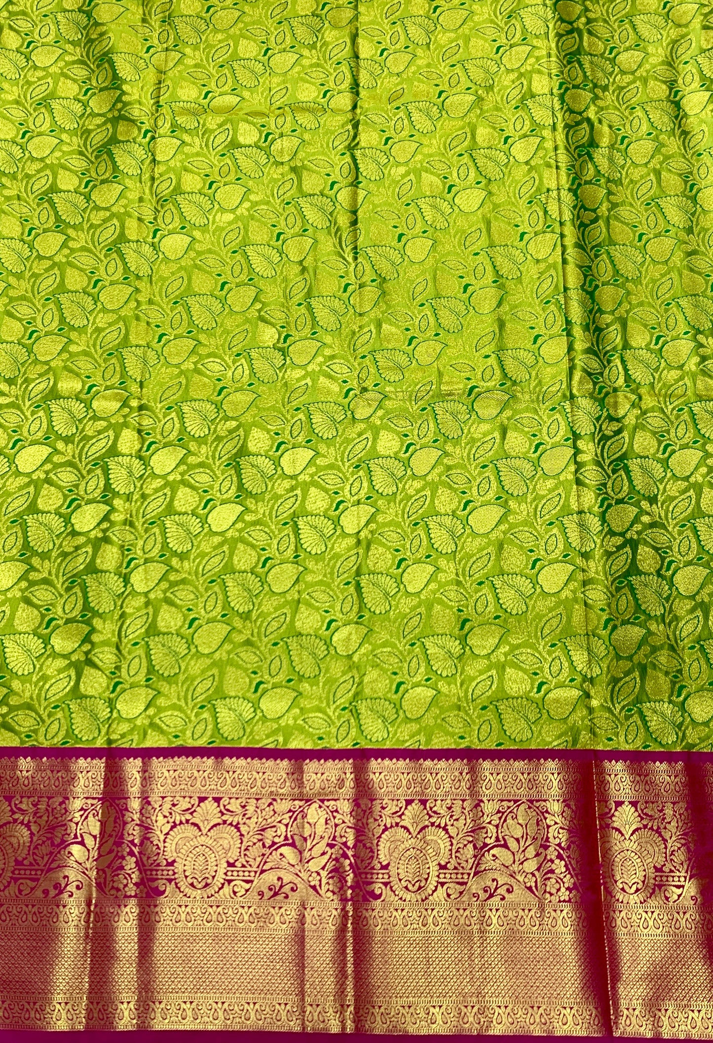 Lime Green shade Vegan Silk Kids Pattu Pavadai with Contrast border for age above 10 years